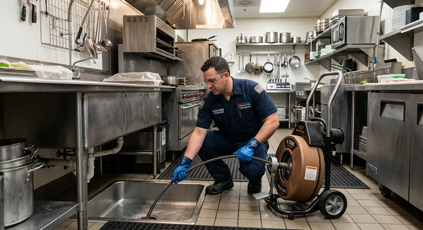 Commercial drain cleaning service in a restaurant kitchen in Marlborough